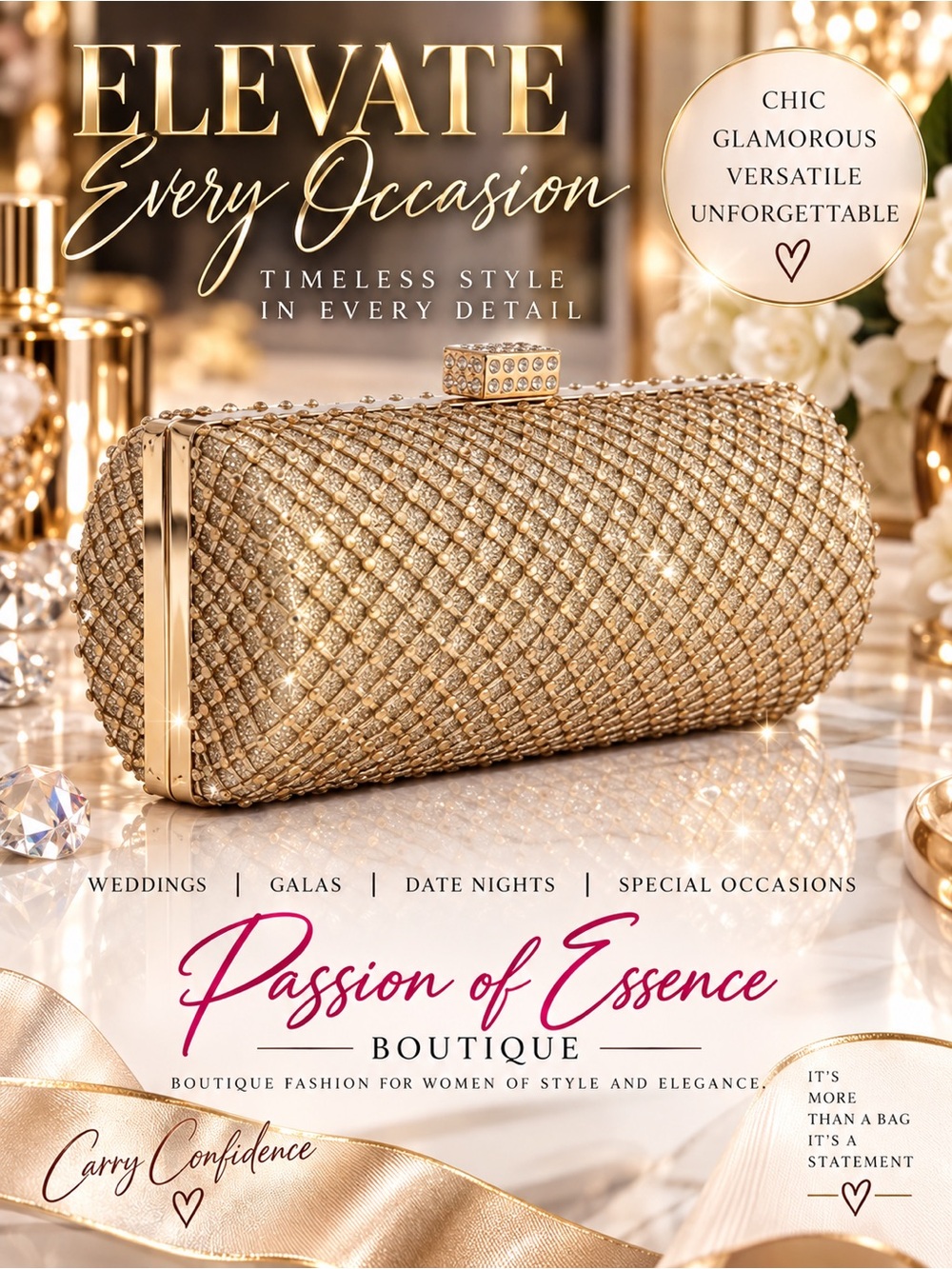 Rhinestone Crystal Evening Clutch Gold Chain Wedding Formal Crossbody Bag